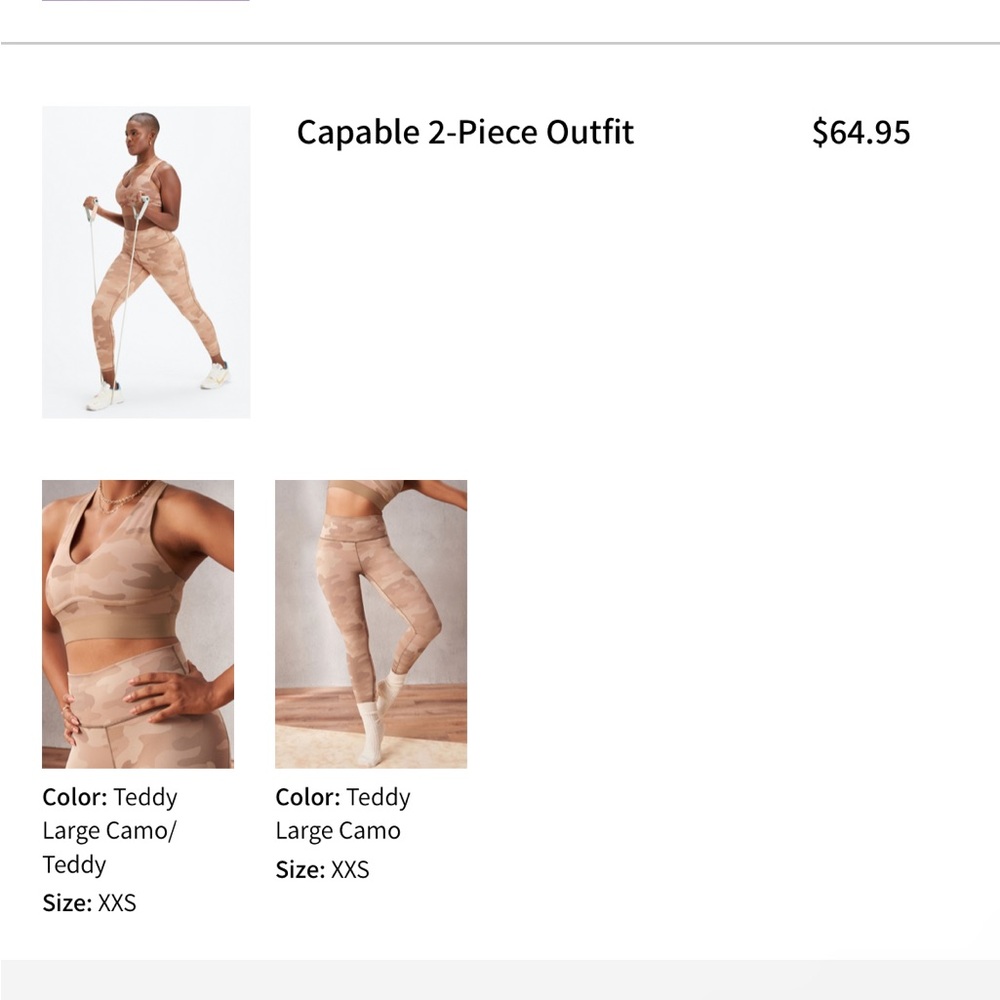 Fabletics camo XXS legging bra set